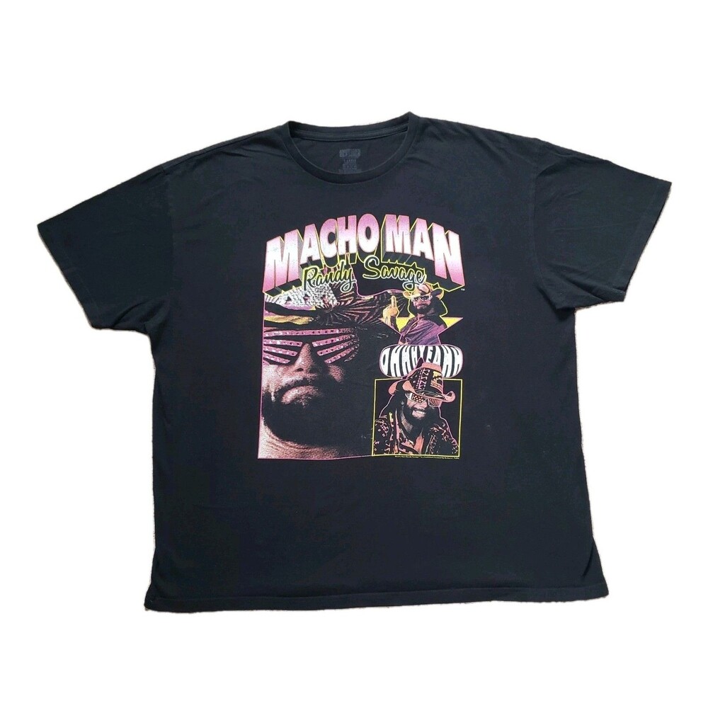 Macho Man Randy Savage Sz XL Mens American Classic Black T-Shirt Wrestling NWO